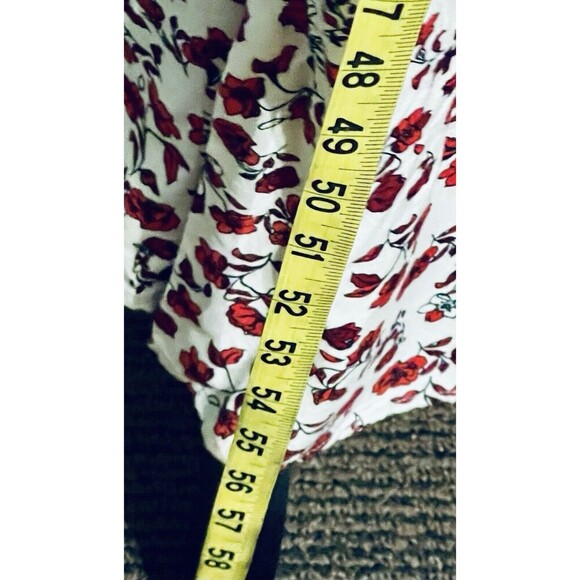 H&M Floral Dress SzS Red White High Waist Vacation Maxi Dress Side Slit Ditsy - Picture 7 of 10